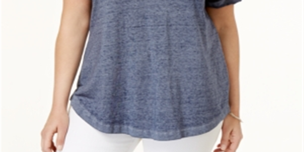 Style & Co Women's Plus V Neck Short Sleeves T-Shirt Blue Size 0X