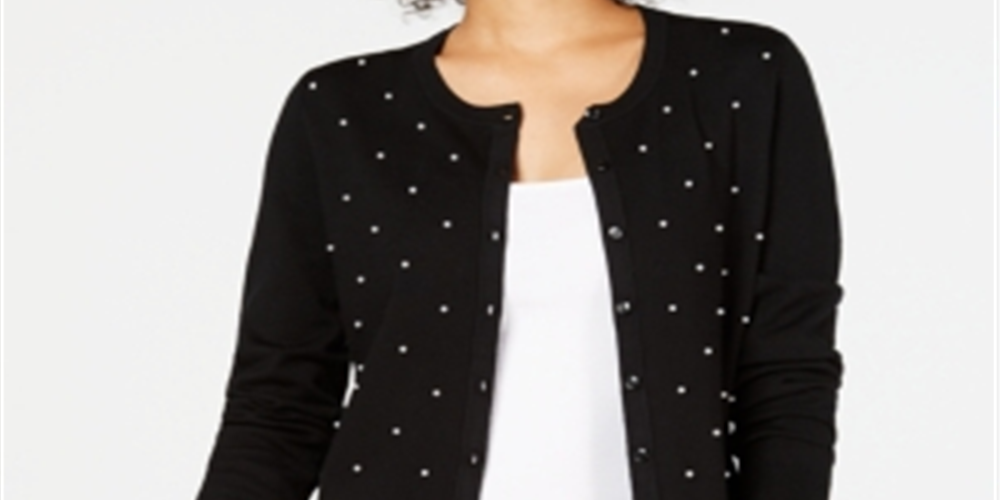 Charter Club Women's Pearl Embellished Cardigan Black Size Petite Small