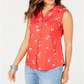 Charter Club Women's Floral Print Shirt Red Size 16 P