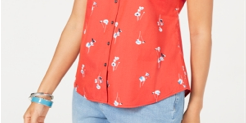 Charter Club Women's Floral Print Shirt Red Size 16 P