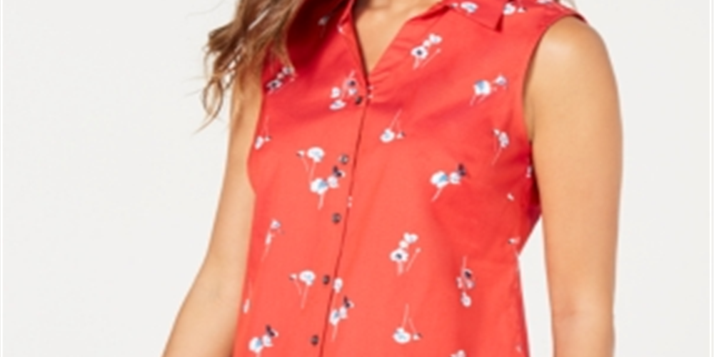 Charter Club Women's Floral Print Shirt Red Size 16 P