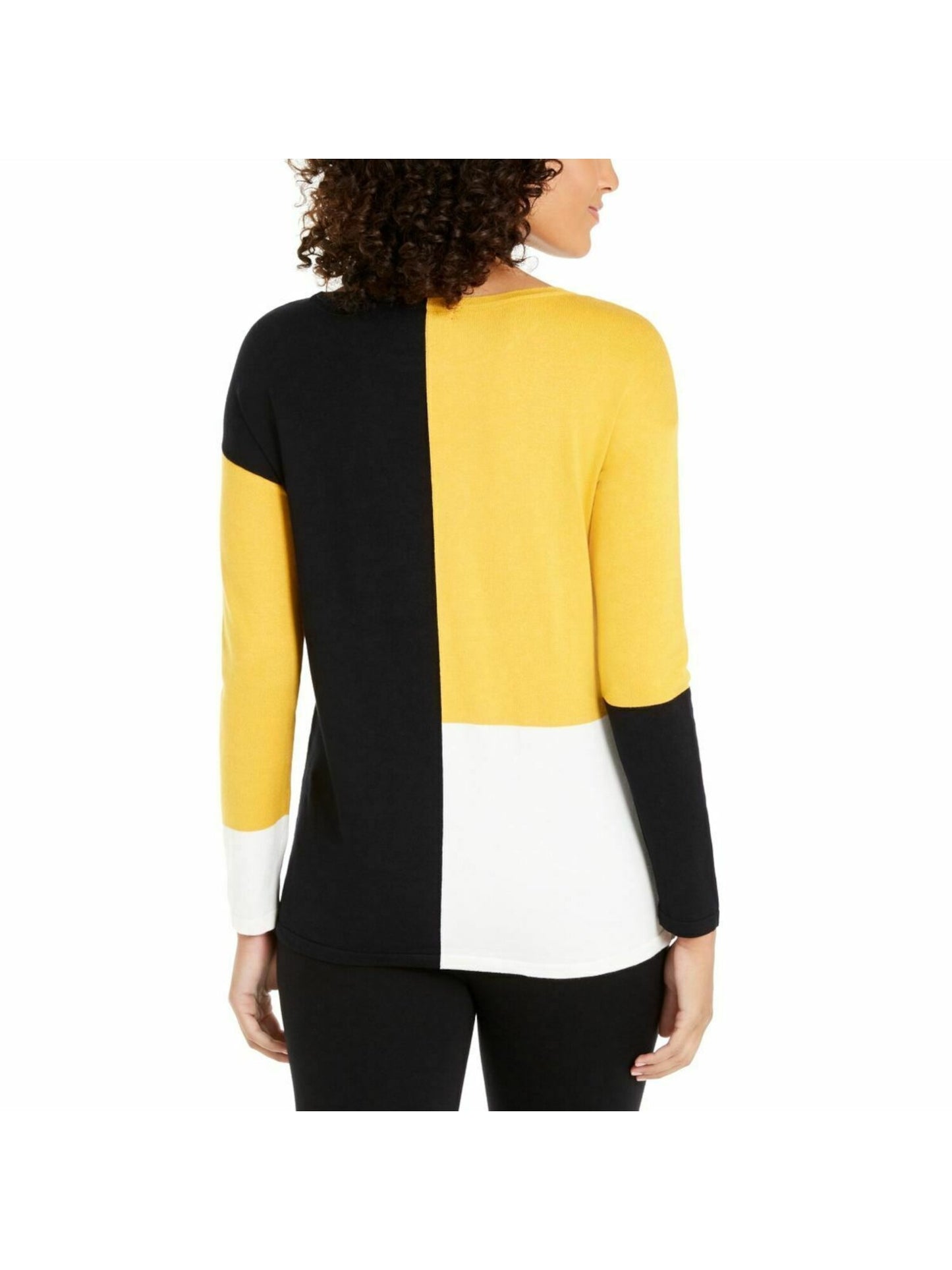 Alfani Women's Drop Shoulder Colorblocked Top Yellow Combo Size Petite XL