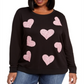 INC International Concepts Women's Plus Sequin Heart Sweatshirt Black Size 0X