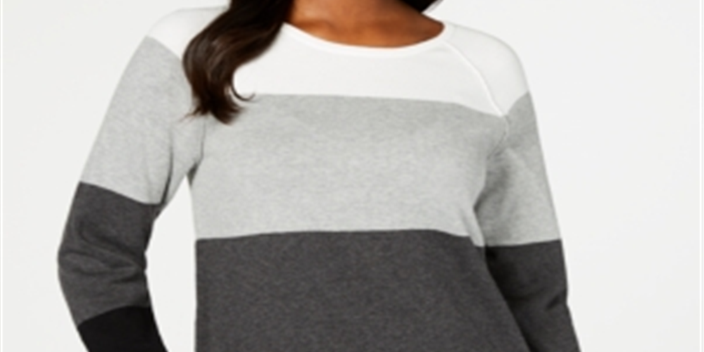 Karen Scott Women's Colorblocked Pullover Sweater Gray Size Medium