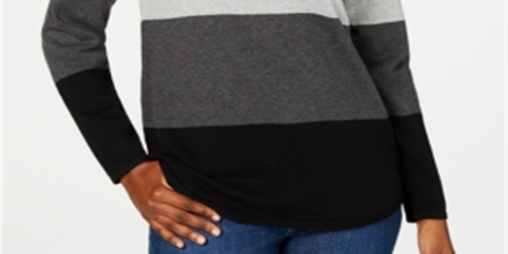 Karen Scott Women's Colorblocked Pullover Sweater Gray Size Medium