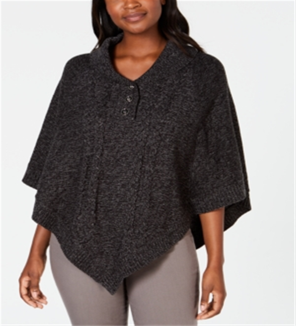 Karen Scott Women's Shawl Collar Poncho ASH Black Size L/XL