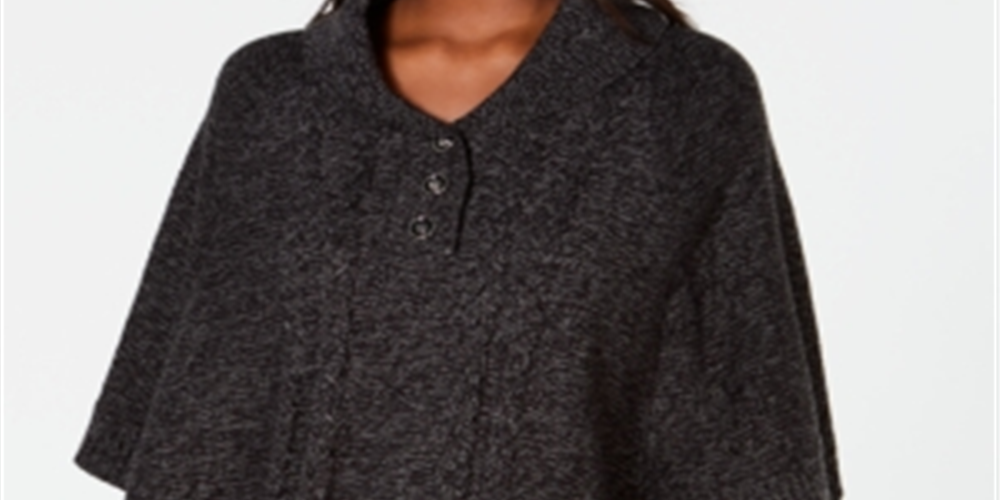 Karen Scott Women's Shawl Collar Poncho ASH Black Size L/XL