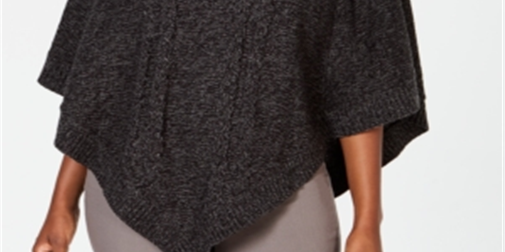 Karen Scott Women's Shawl Collar Poncho ASH Black Size L/XL