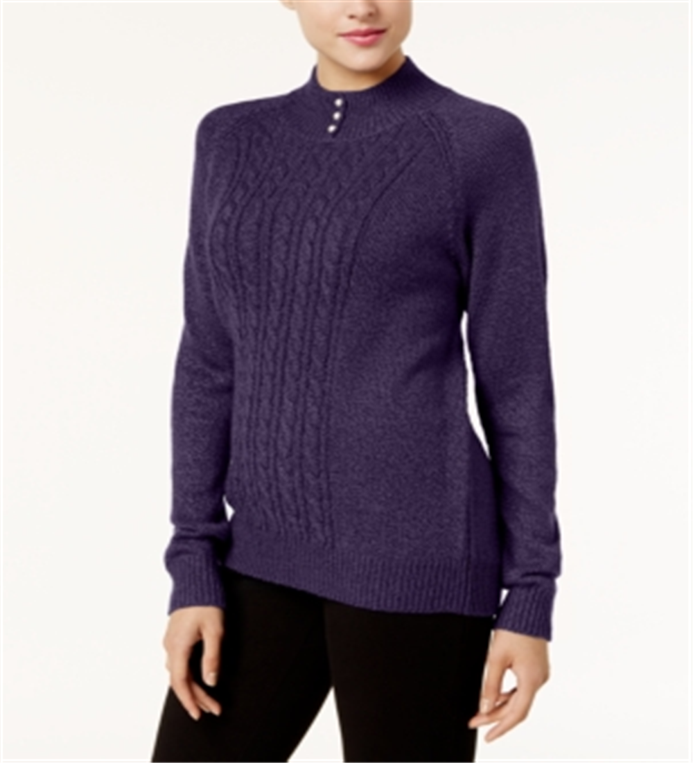 Karen Scott Women's Mock Neck Cable Knit Sweater Purple Size Petite X-Large