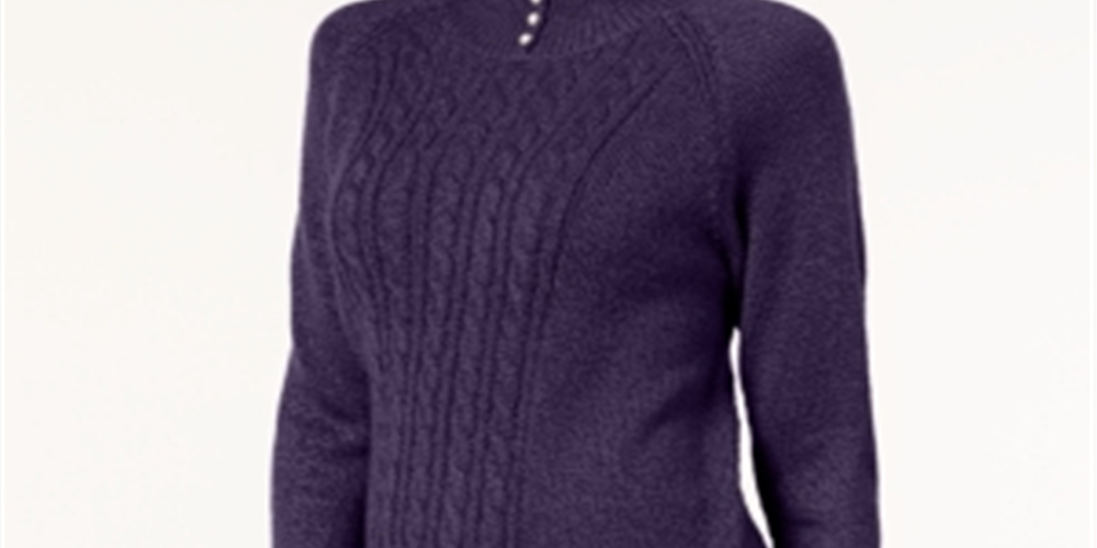 Karen Scott Women's Mock Neck Cable Knit Sweater Purple Size Petite X-Large