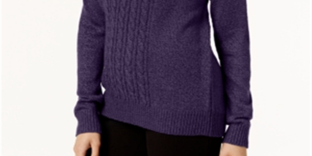 Karen Scott Women's Mock Neck Cable Knit Sweater Purple Size Petite X-Large