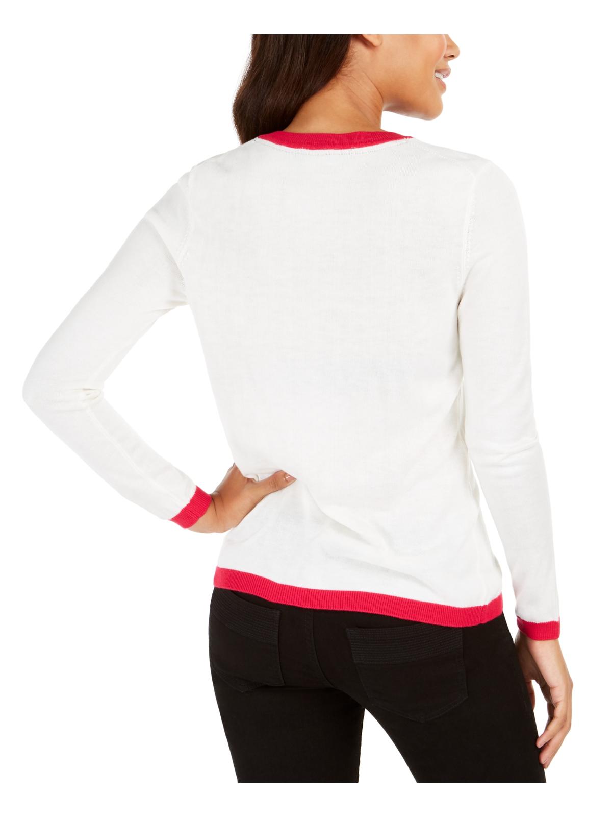 Tommy Hilfiger Women's Love Graphic Contrast Trim Pullover Sweater White Size Large