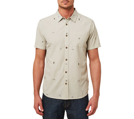 O'Neill Men's Reel Life Short Sleeve Button Down Shirt -Gray Size M