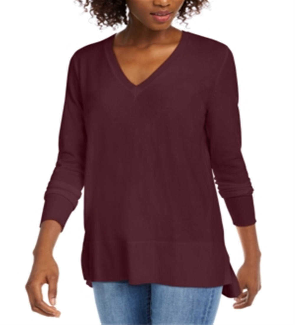 Maison Jules Women's V Neck Sweater Wine  Size Medium