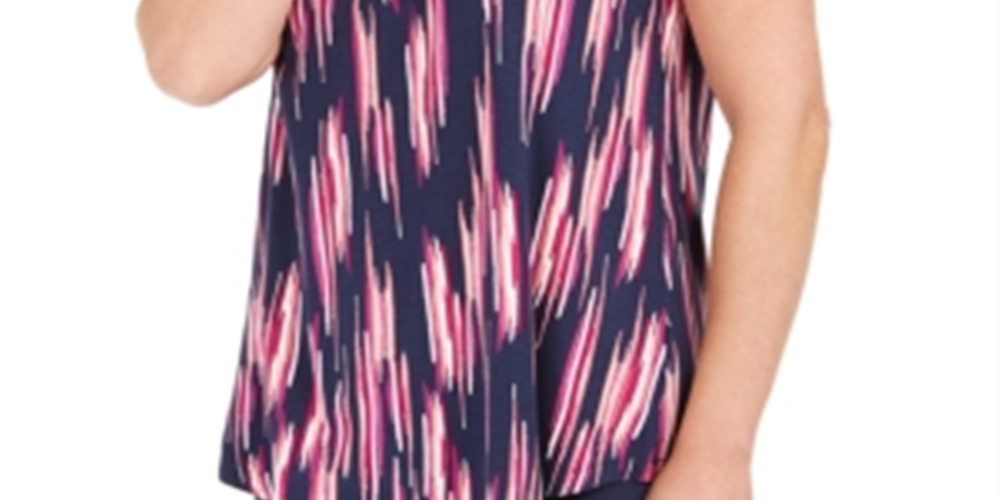 JM Collection Women's Short Sleeve Printed Top Purple/Navy  Size Small