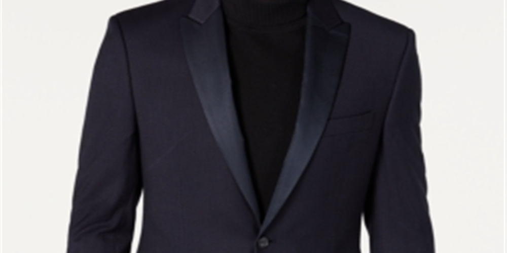 Ryan Seacrest Distinction Men's Modern Grid Pattern Dinner Jacket Blue Size 42