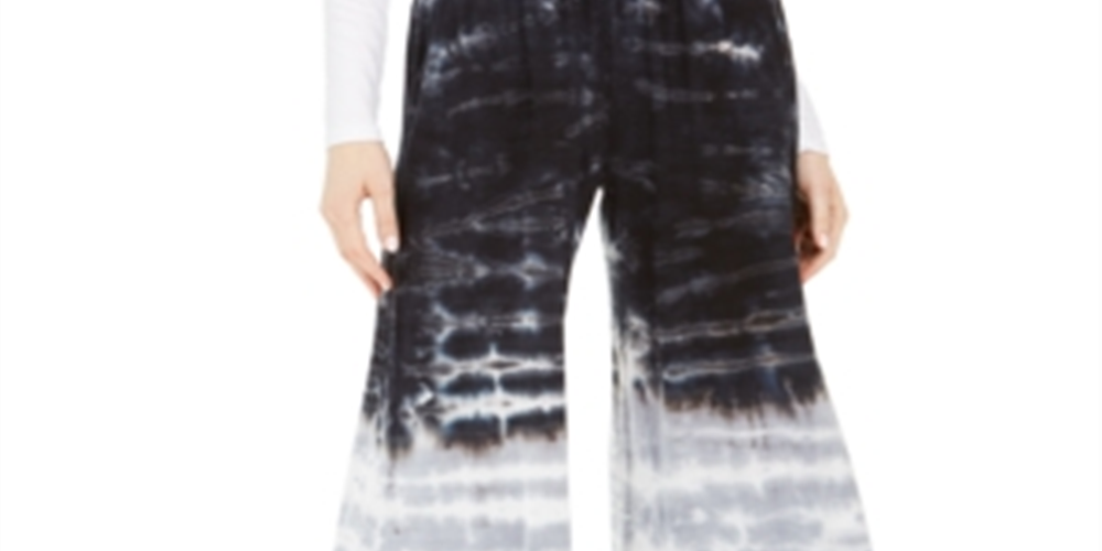 Rewash Junior's Tie Dyed Wide Leg Pants Black Size Medium
