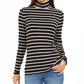 Charter Club Women's Striped Long Sleeve Turtle Neck Top Black Size Petite Large