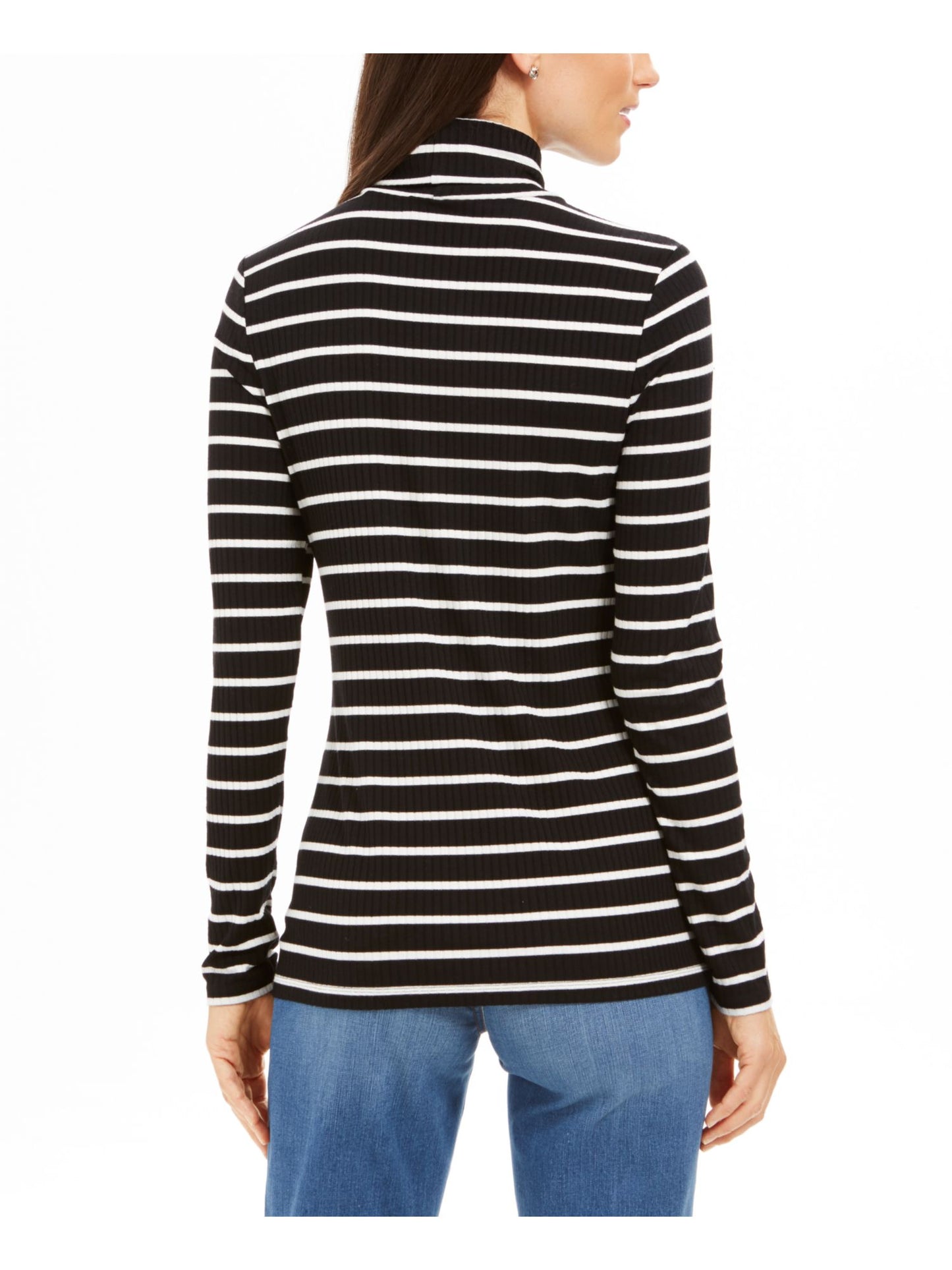 Charter Club Women's Striped Long Sleeve Turtle Neck Top Black Size Petite Large