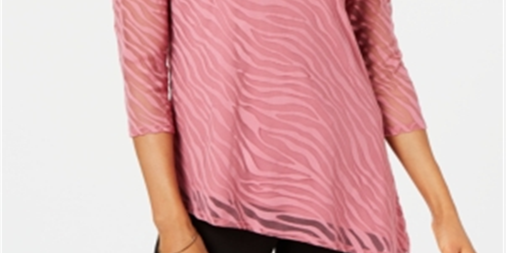 JM Collection Women's Animal Print Burnout Top Blue Size Petite XL