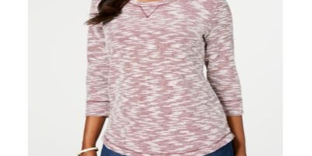 Karen Scott Women's Space Dye 3/4 Sleeve Top Red Size Petite Medium