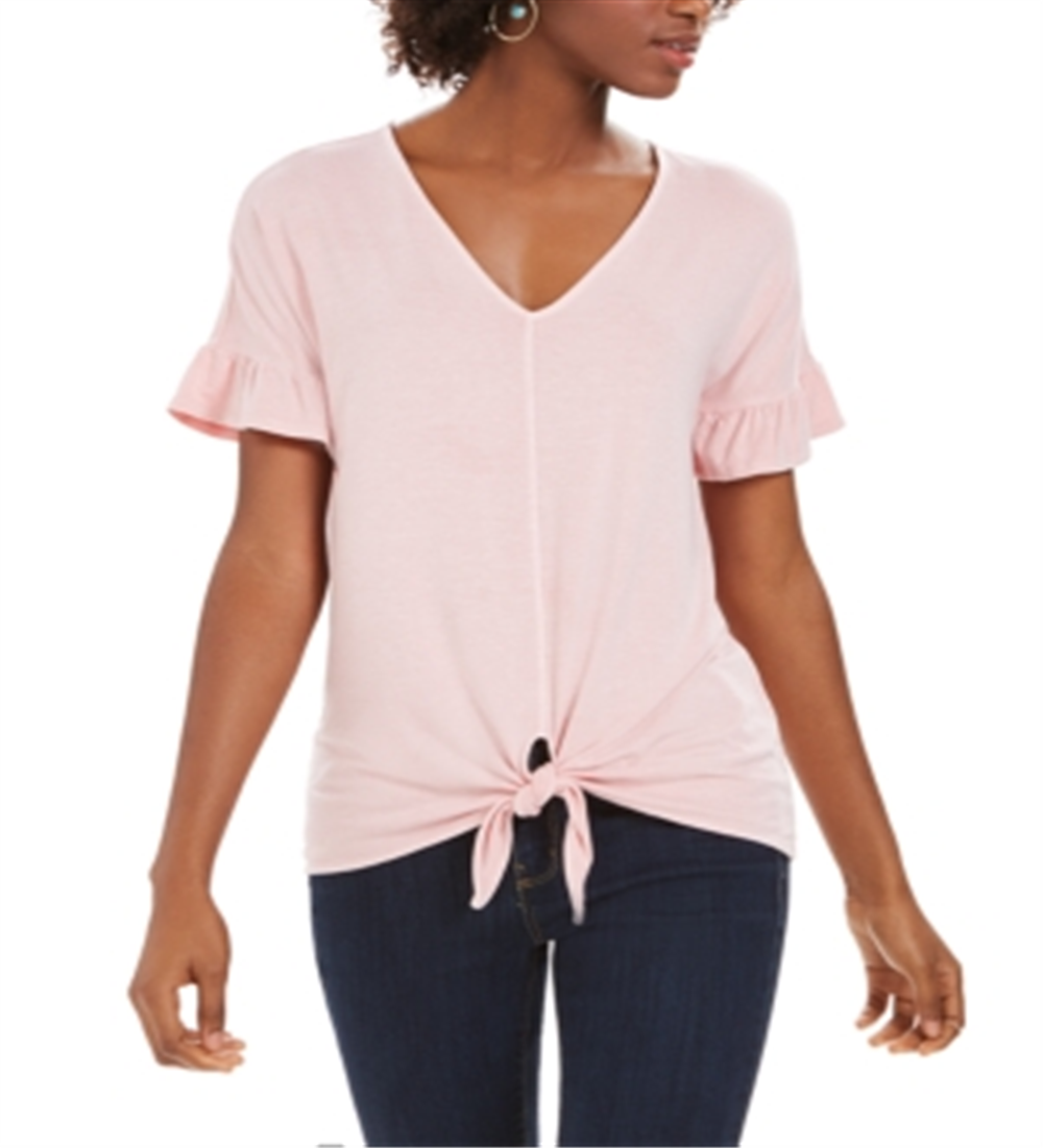 Style & Co Women's Flutter Sleeve Tie Front Top Pink Size Medium