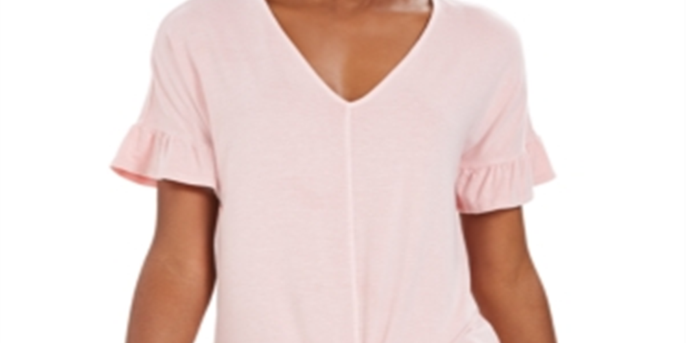 Style & Co Women's Flutter Sleeve Tie Front Top Pink Size Medium