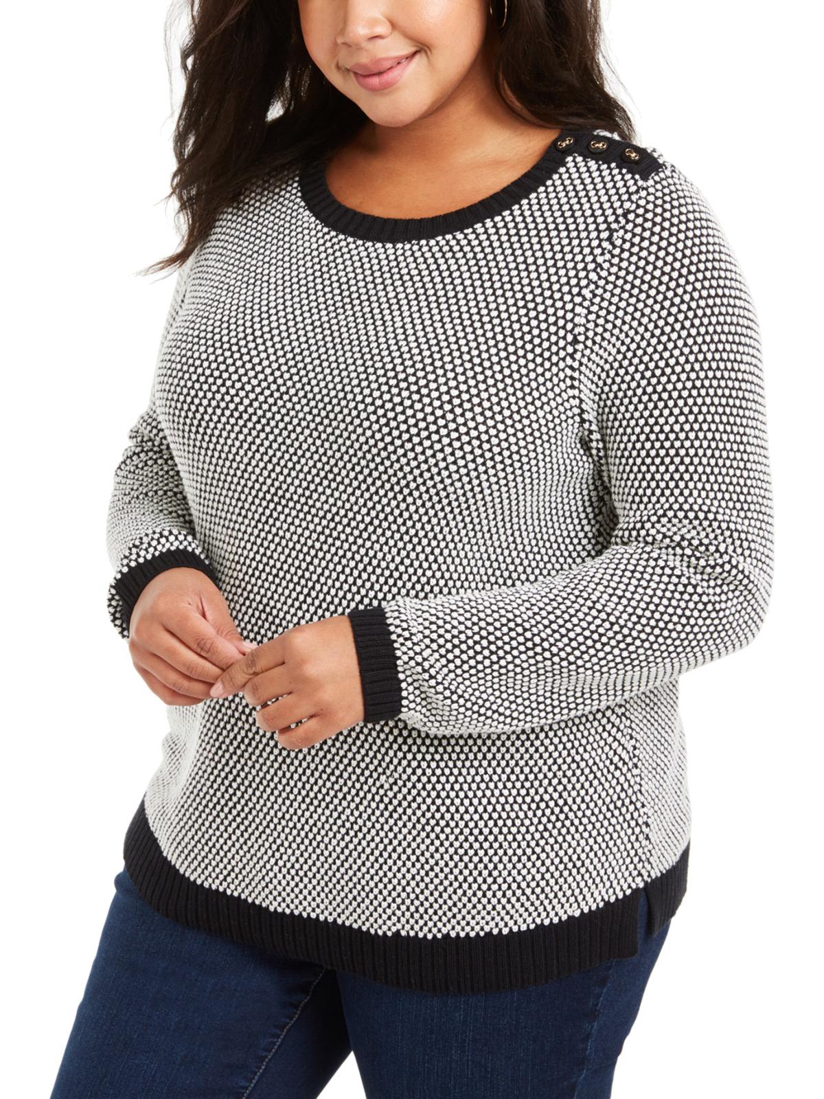 Charter Club Women's Plus Metallic Ribbed Trim Sweater Black Size 0X