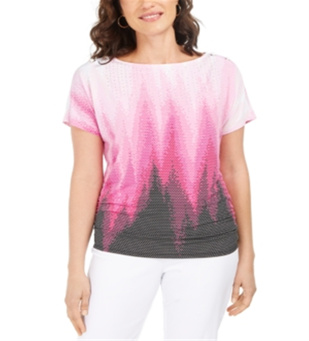 JM Collection Women's Printed Dolman Sleeve Grommet Top Purple Size Small