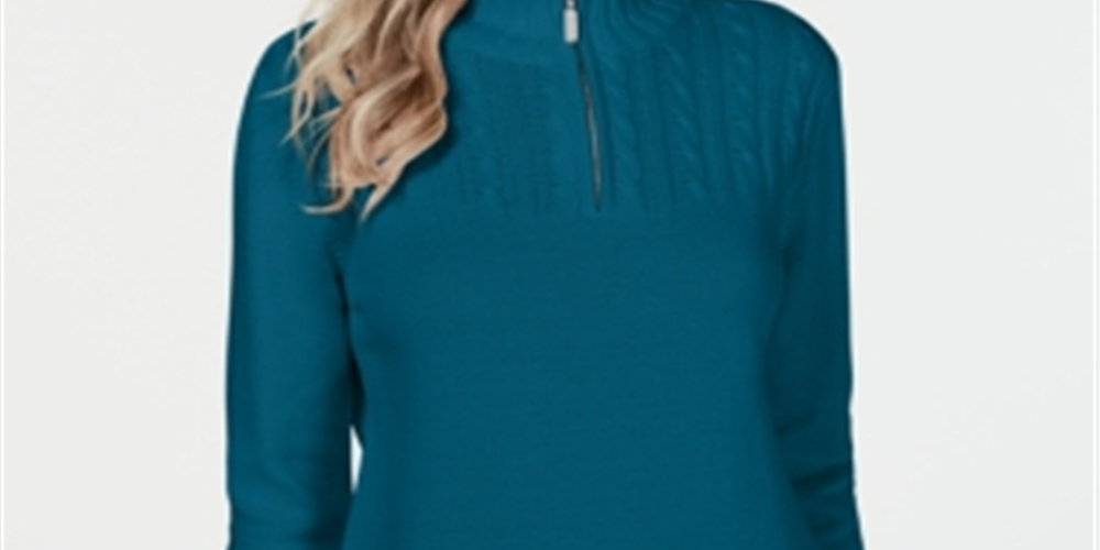 Karen Scott Women's Cotton Mock Neck Pullover Blue Size Petite