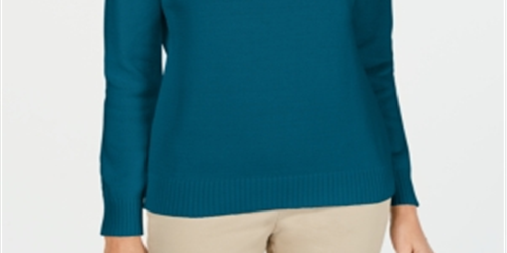 Karen Scott Women's Cotton Mock Neck Pullover Blue Size Petite