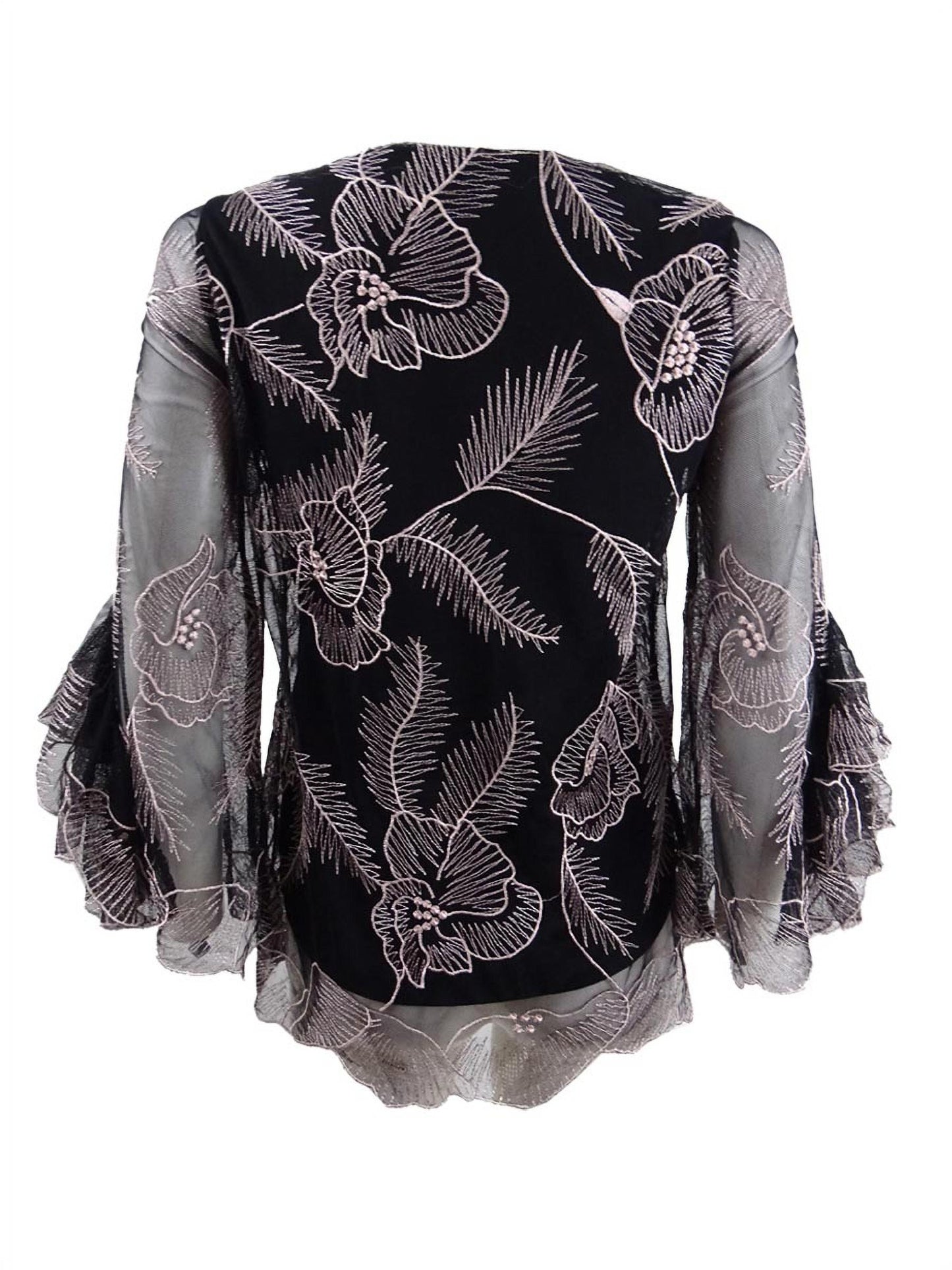 Alfani Women's Embroidered Flounce Sleeve Top Black Size Petite Large