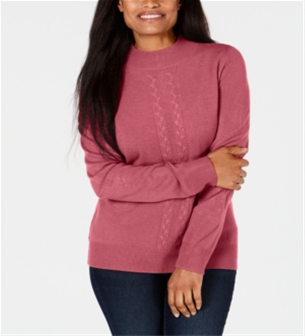 Karen Scott Women's Cable Front Mock Neck Sweater Pink Size XX-Large