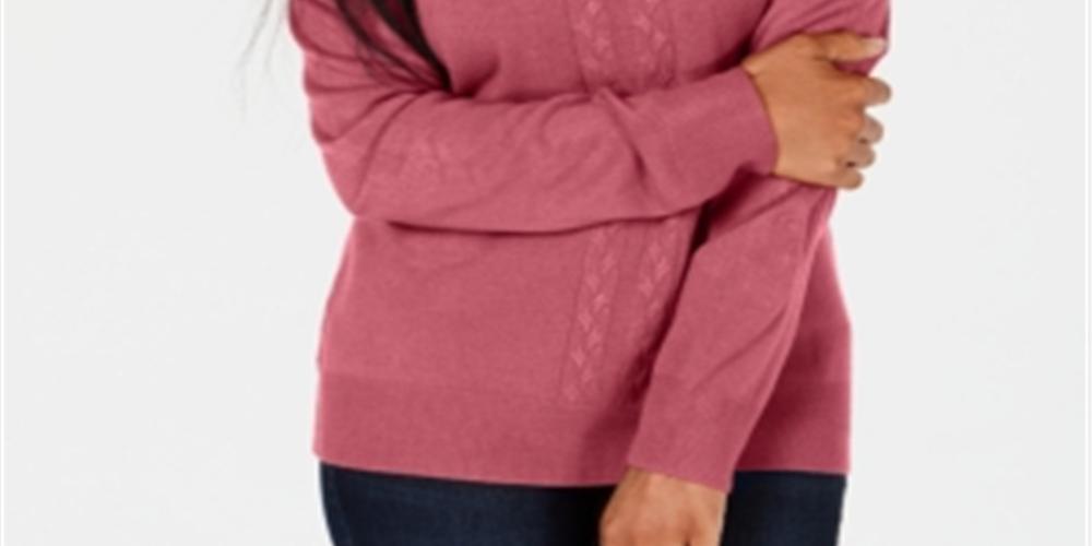 Karen Scott Women's Cable Front Mock Neck Sweater Pink Size XX-Large