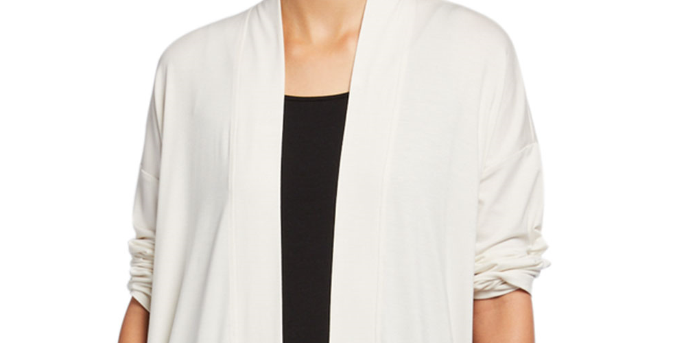 Eileen Fisher Women's Heather Long Sleeve Open Cardigan Blouse Formal Sweater Beige Size Petite Medium
