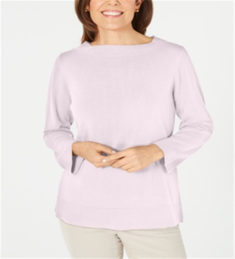 Karen Scott Women's Bateau Neck Long Sleeve Sweater Pink Size X-Small