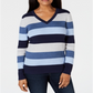 Karen Scott Women's Colorblocked V Neck Cotton Sweater Blue Size X-Large