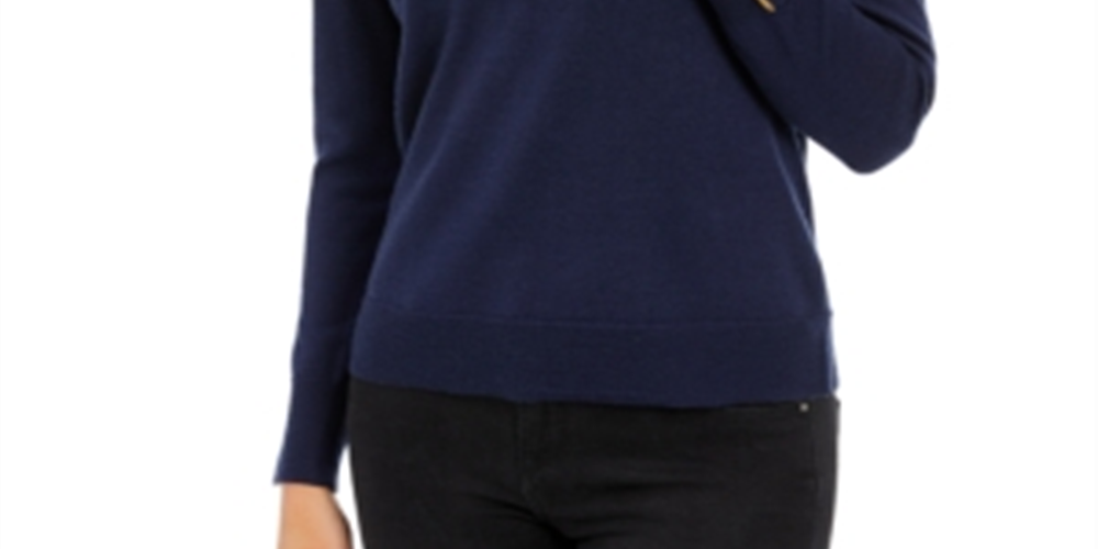 Charter Club Women's Button Cuff Merino Wool Sweater Blue Size Petite S/M