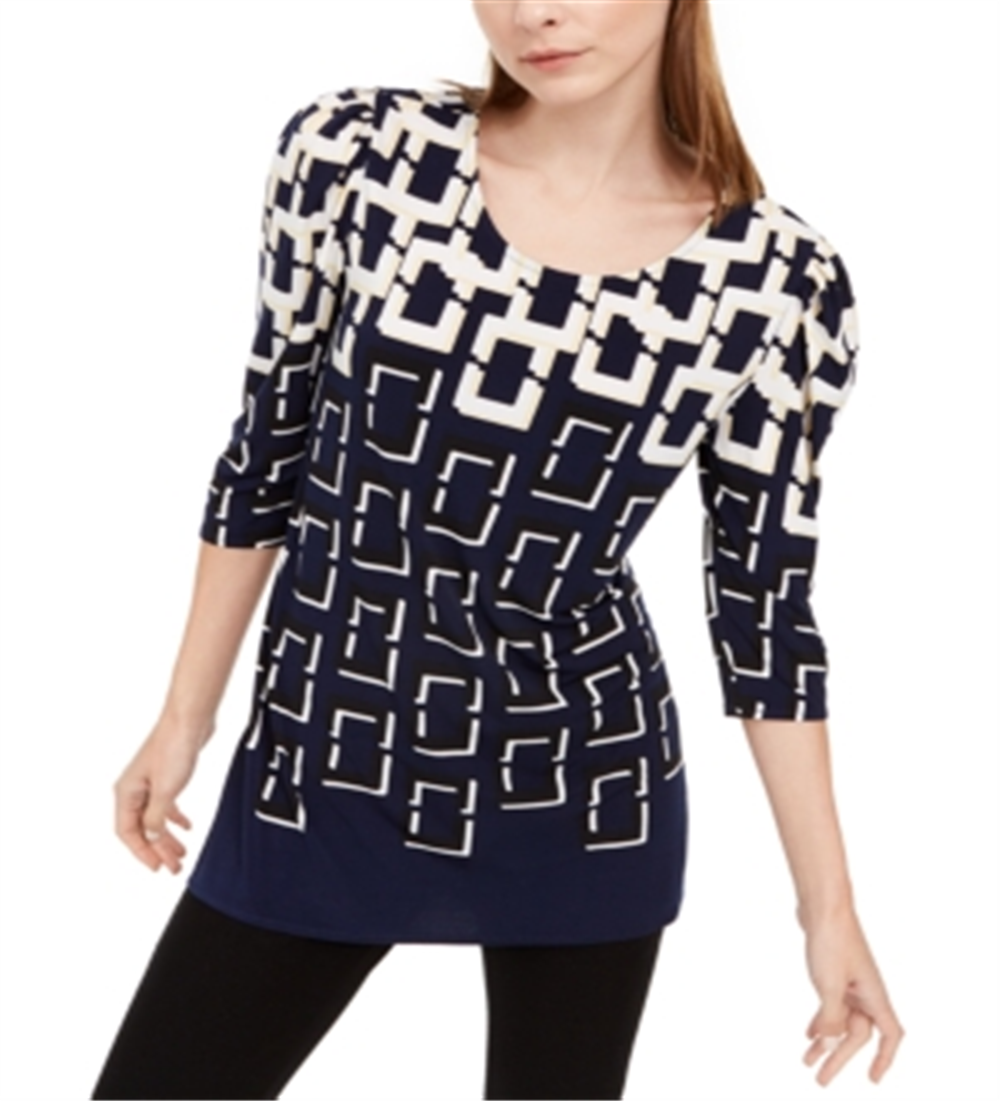 Alfani Women's Printed Tunic Navy/multi Size -Petite L