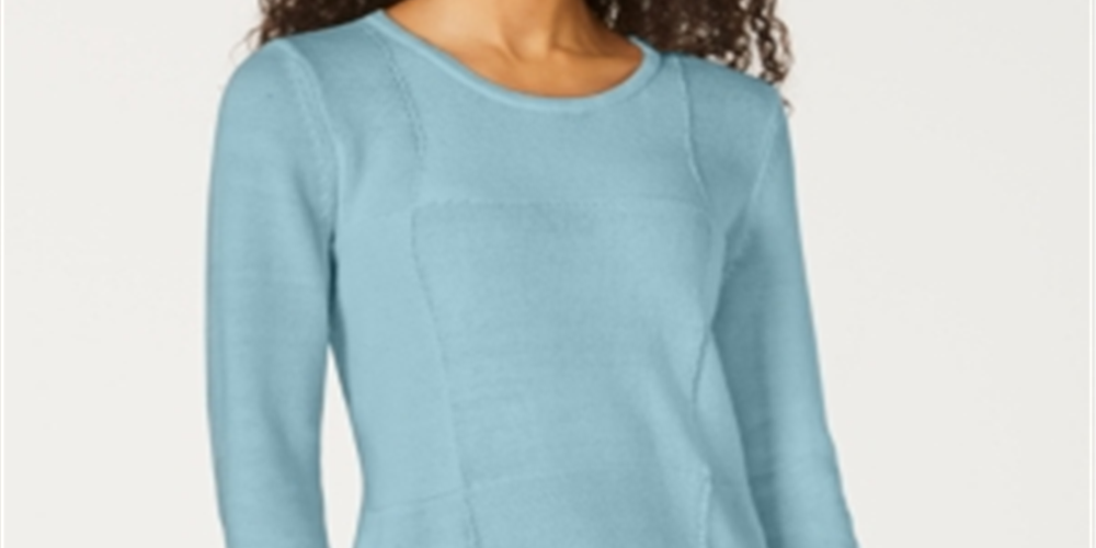 Karen Scott Women's Patchwork Stitch Pullover Sweater Blue Size XX-Large