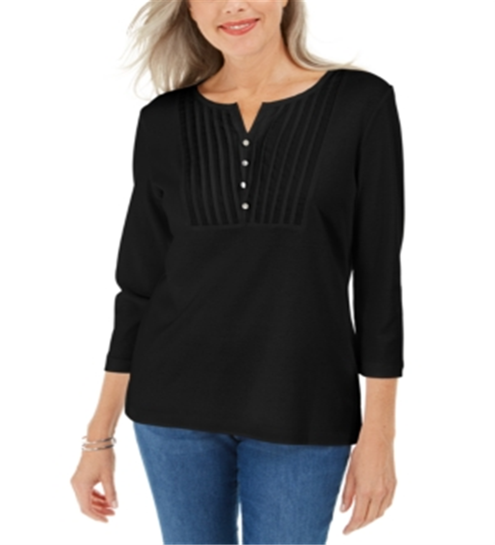 Karen Scott Women's Knit Bib Top Black Size Petite S/M