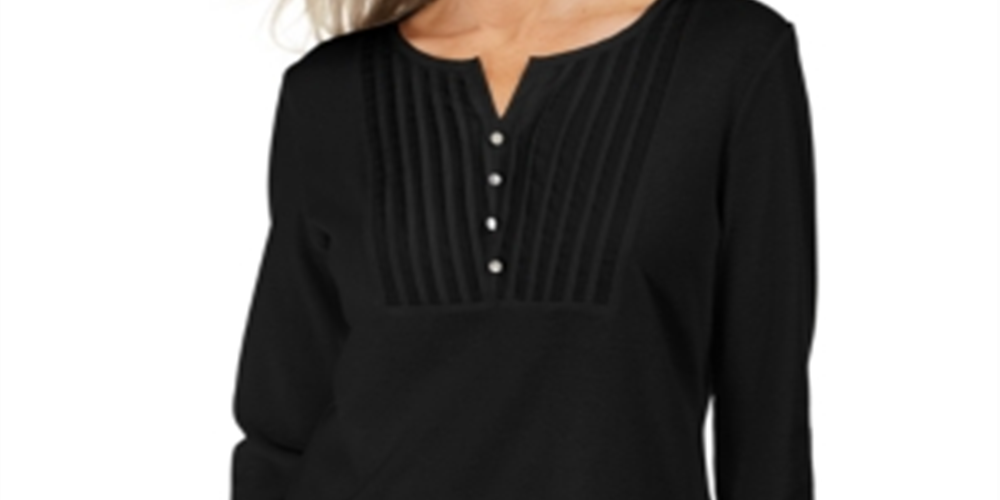 Karen Scott Women's Knit Bib Top Black Size Petite S/M