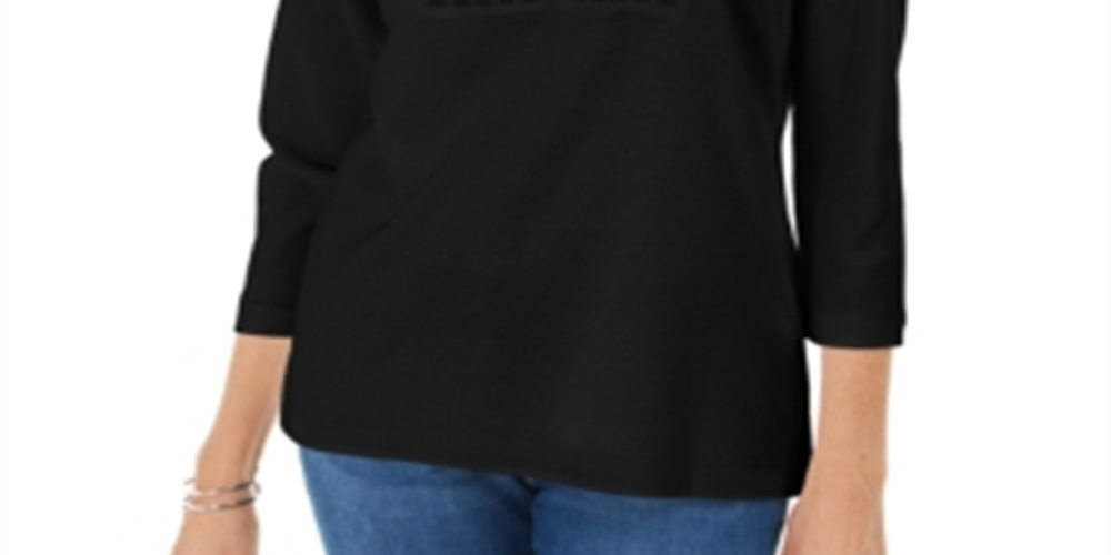 Karen Scott Women's Knit Bib Top Black Size Petite S/M