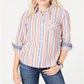 Tommy Hilfiger Women's Cotton Striped Roll Tab Blouse Red Size Small