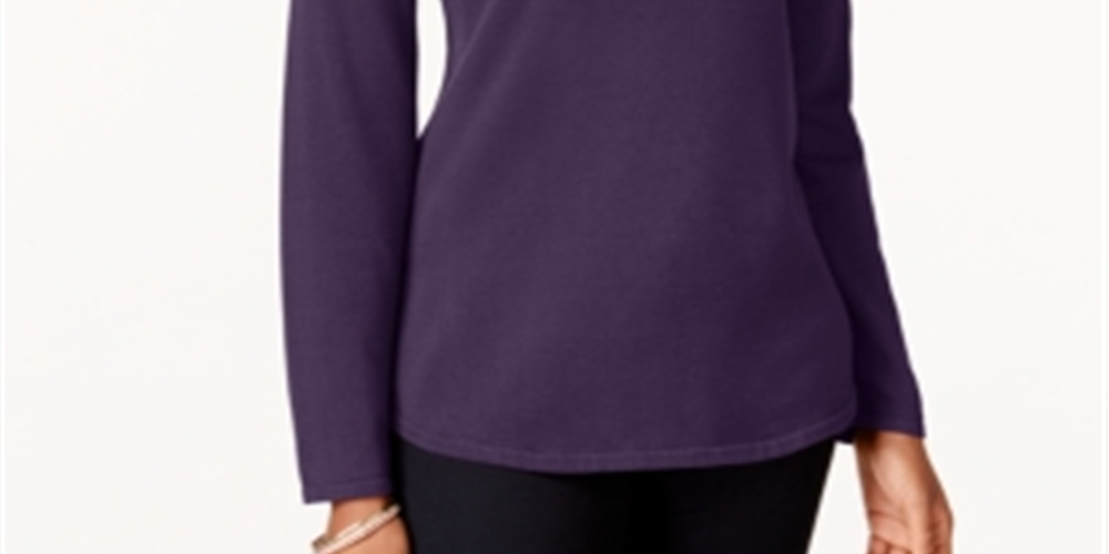 Karen Scott Women's Curved Hem Pullover Sweater Purple Size Petite Small