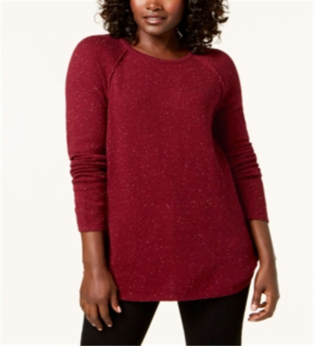 Karen Scott Women's Long Sleeve Curved Hem Sweater Red Size Petite Medium