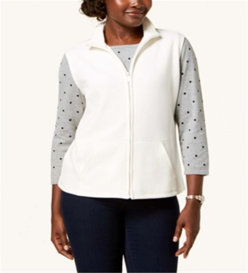 Karen Scott Women's Quilted Zip Front Fleece Vest Eggshell Size Petite S