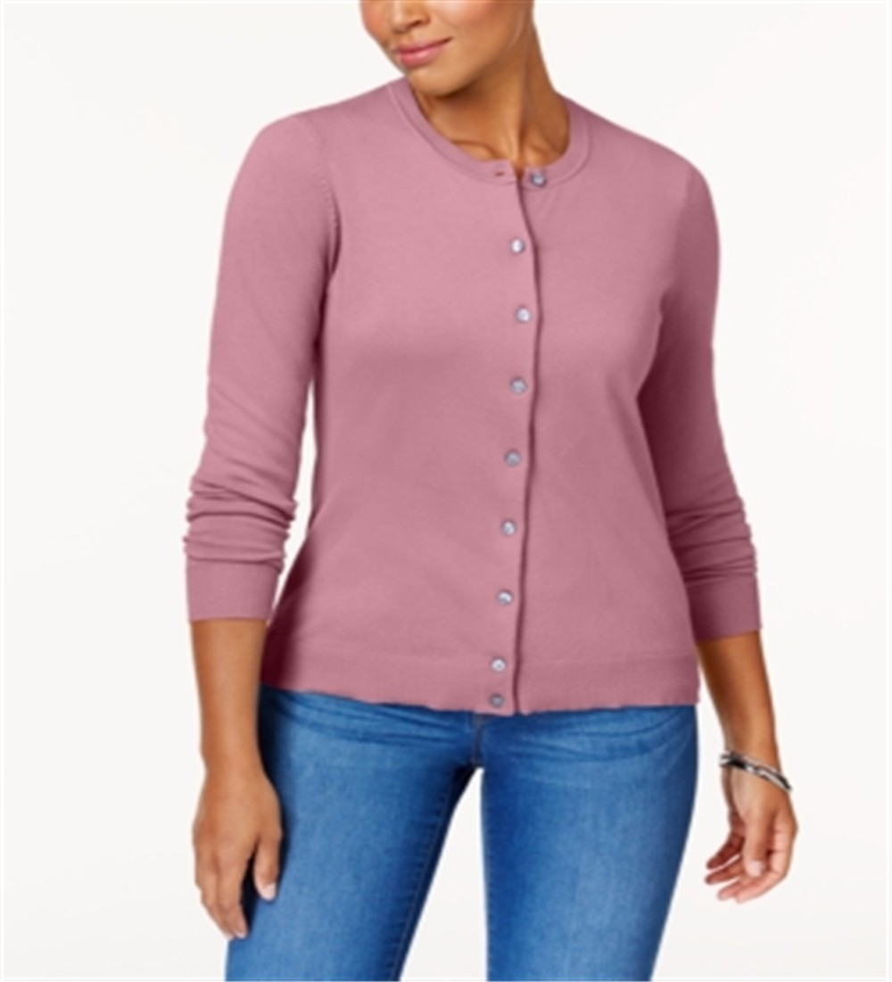 Karen Scott Women's Crew Neck Cardigan Pink Size Small