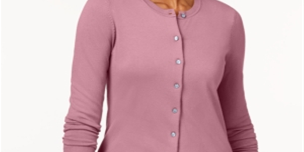 Karen Scott Women's Crew Neck Cardigan Pink Size Small