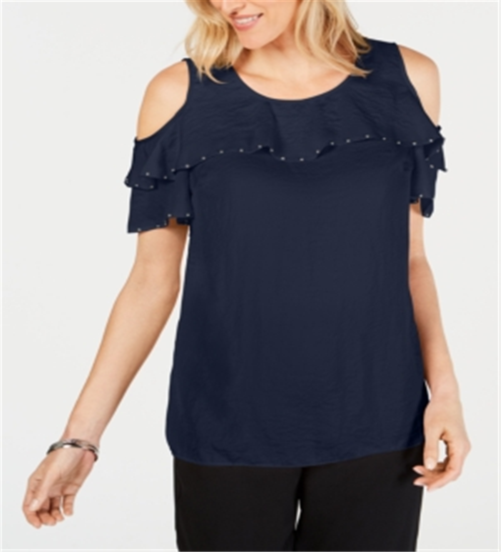 JM Collection Women's Ruffled Off the Shoulder Top Blue Size Medium